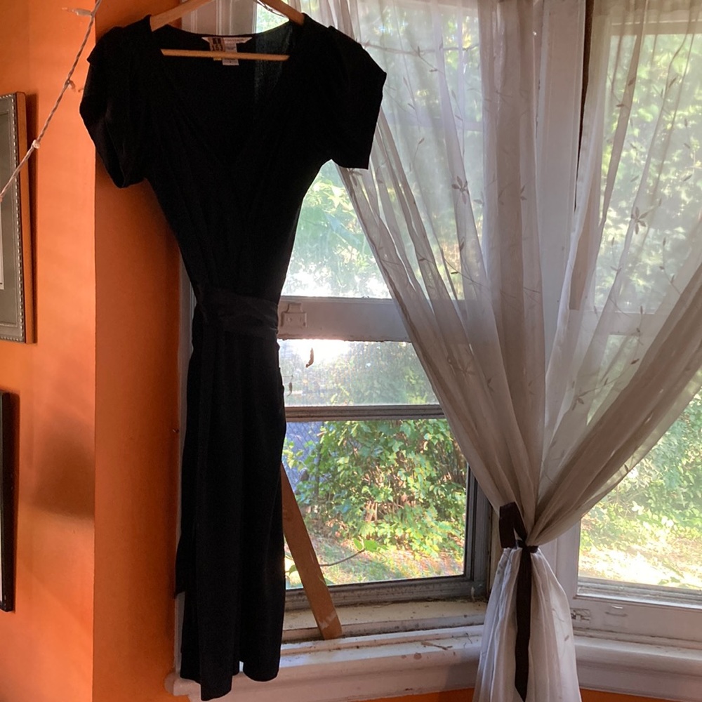 Diane von Furstenberg Black Midi Dress with satin wrap